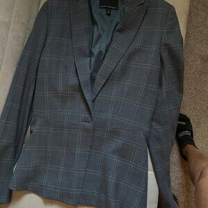 Banana Republic Womens 4 Stretch The Logan Fit 2 Piece Suit Wool Gray Plaid